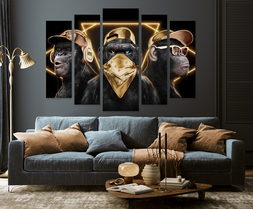 Модульная картина в гостиную / спальню Три мудрые обезьяны (Golden Gangster Monkeys) Art-483_5 ( 80х118см ) Киев - изображение 3