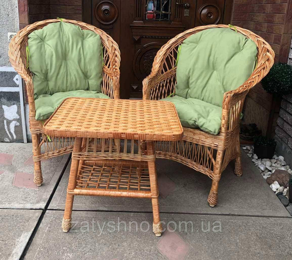 Кресла и стол плетеные|Мебель из лозы с салатовыми накидками |мебель из лозы с журнальным столом Киев - изображение 2