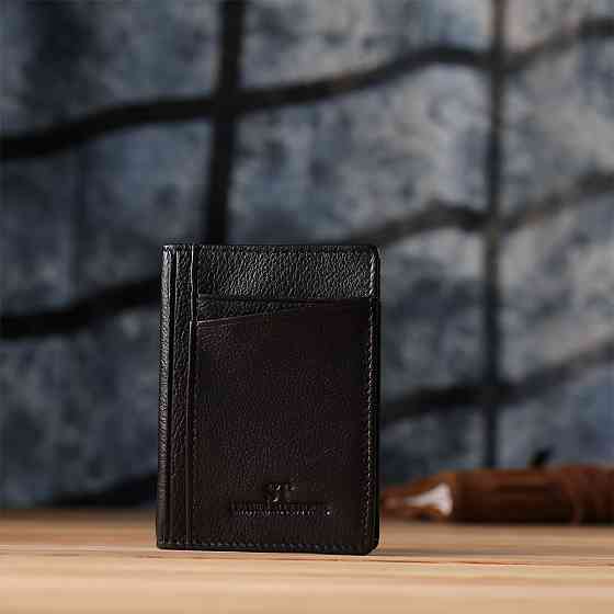 Чоловічий гаманець для карток із натуральної шкіри Чорний (ST Leather) Київ
