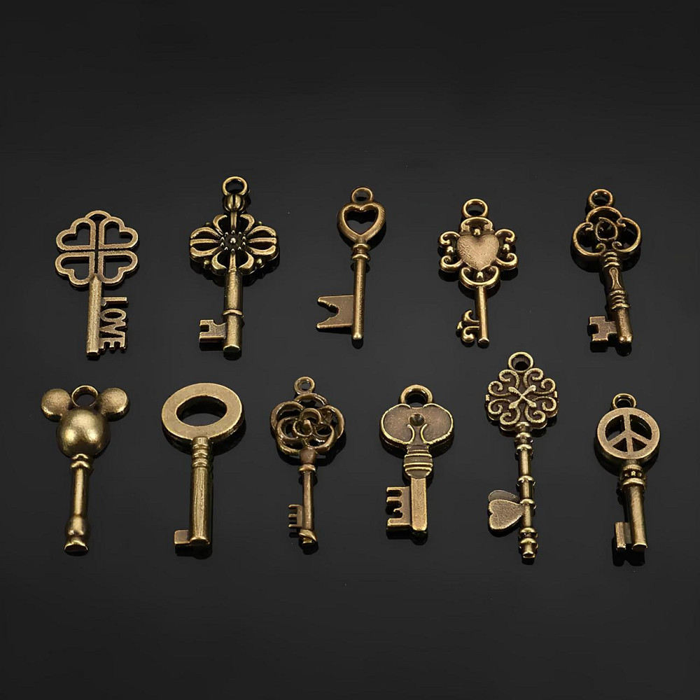 Ретро підвіски ключі RESTEQ 125 шт, металеві підвіски для біжутерії, декоративні вінтажні ключі, фурнітура для скрапбукінгу, Київ - фото 1