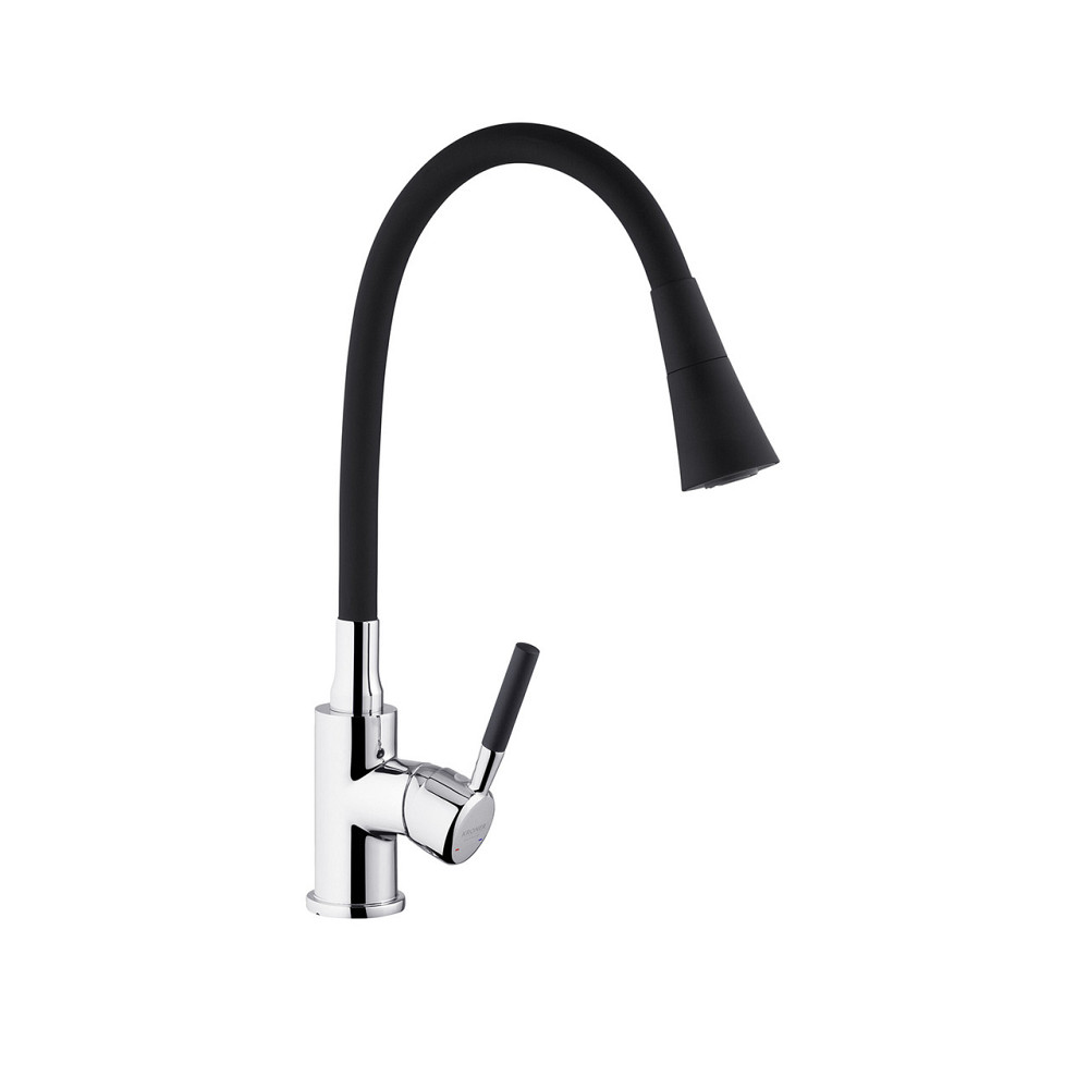 Смеситель для кухни с гибким изливом Kroner KRM Kuche - C132BLK хром/черный Киев - изображение 4