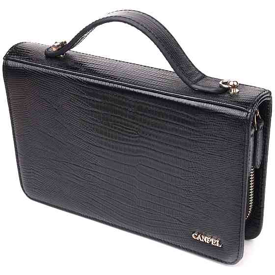 Незвичайна чоловіча барсетка на два відділення з натуральної фактурної шкіри з тисненням під рептилію CANPELLINI 21571 Чорна Київ