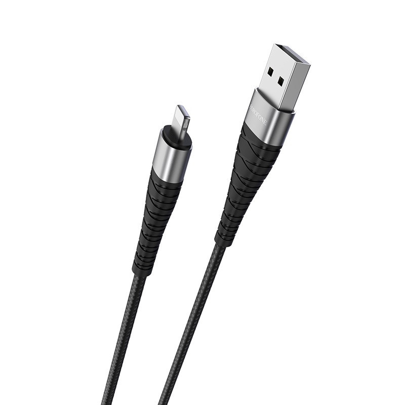 Кабель BOROFONE BX32 USB to iP 2.4A, 1m, nylon, aluminum+TPE connectors, Black Київ - фото 6