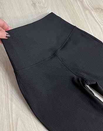 Лосины женские Kenalin D-14 клеш в рубчик с широким поясом и пуш аптейпами черные, черный, SM Киев