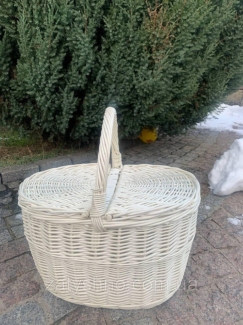 Кошик плетений з кришкою, білий для пікніка Київ - фото 1