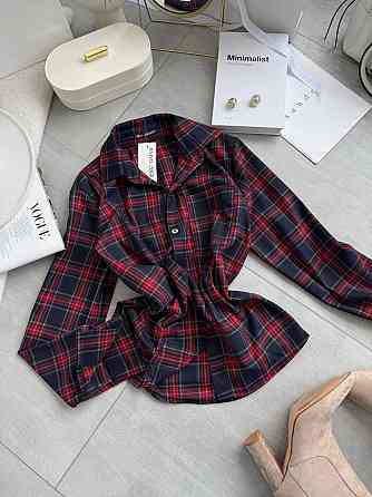 Женская повседневная оверсайз рубашка в клетку костюмный тиар Красный Одесса