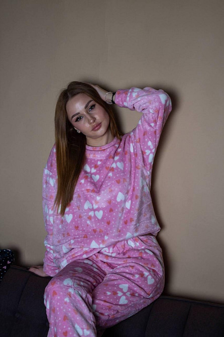 Жіноча стильна повсякденна домашня плюшева піжама  плюшевий фліс Одеса - фото 2