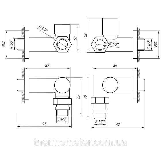 !Набір Кран вентильний кутовий з американкою SOLOMON LUX 1/2″ CHROM 7777_TEN (1уп.) Киев