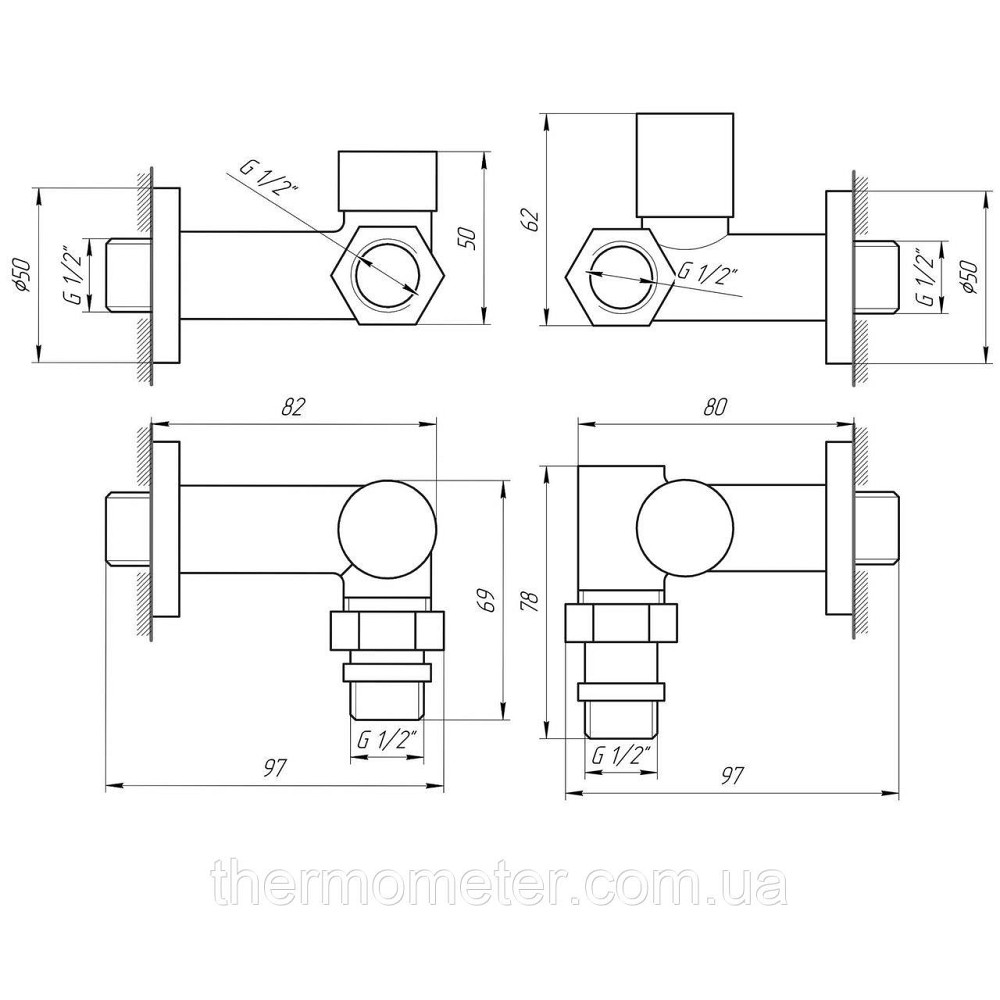 !Набір Кран вентильний кутовий з американкою SOLOMON LUX 1/2″ CHROM 7777_TEN (1уп.) Киев - изображение 5