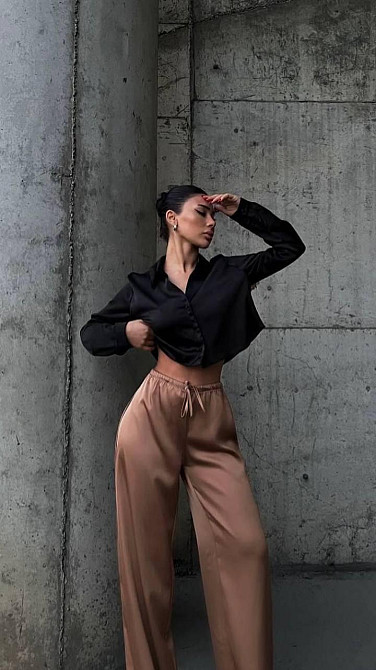 Жіночі стильні штани шовк Армані Шоколад, 46/48 Одеса - фото 2