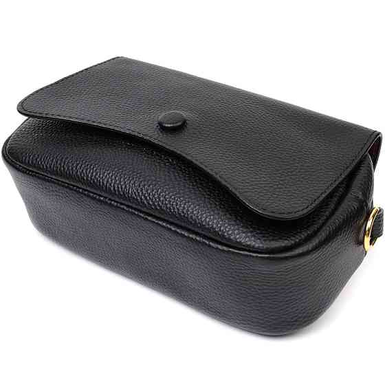 Вечірня жіноча сумка з фігурним клапаном із натуральної шкіри Vintage 22429 Чорна Київ