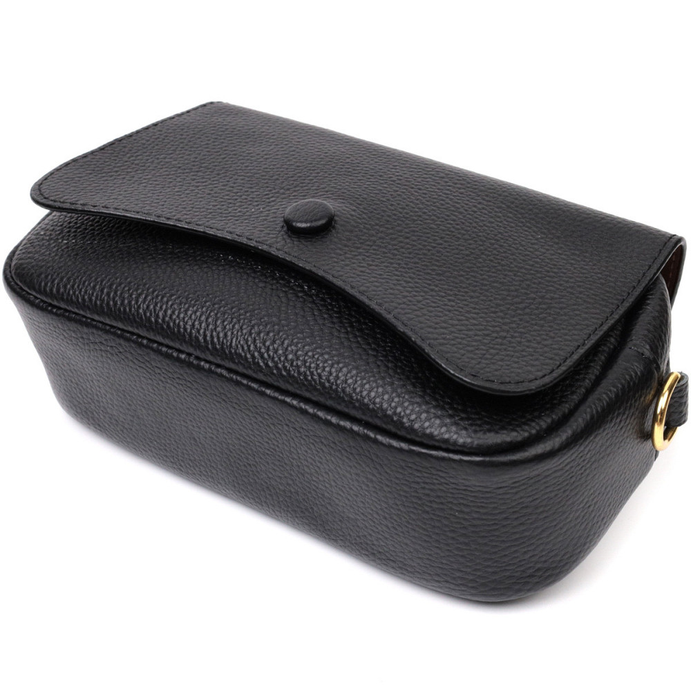 Вечірня жіноча сумка з фігурним клапаном із натуральної шкіри Vintage 22429 Чорна Київ - фото 5