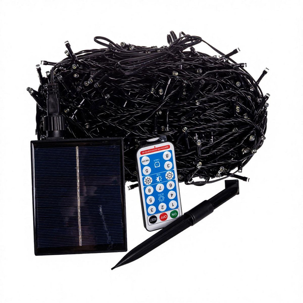 Новогодняя гирлянда уличная 100 м 1000 LED с солнечной батареей 8 режимов работы черный провод Желтый свет SB1000L100MBY Киев - изображение 6