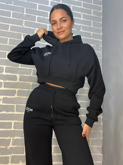 Костюм жіночий Quzen 493-497 укорочене худі з капюшоном MOOD брюки резинка фліс утеплений чорний, чорний, L Київ - фото 14