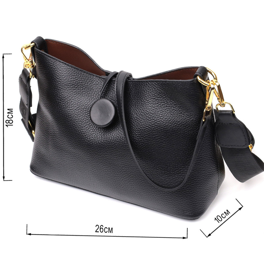 Жіноча сумка з оригінальною застібкою ґудзиком з натуральної шкіри Vintage 22319 Чорна Київ - фото 4