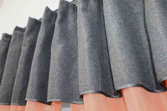 Кухонные шторы VR-Textil № 073к с ламбрекеном и подхватами персиковый с серым 270х170 см (52-0217) Киев