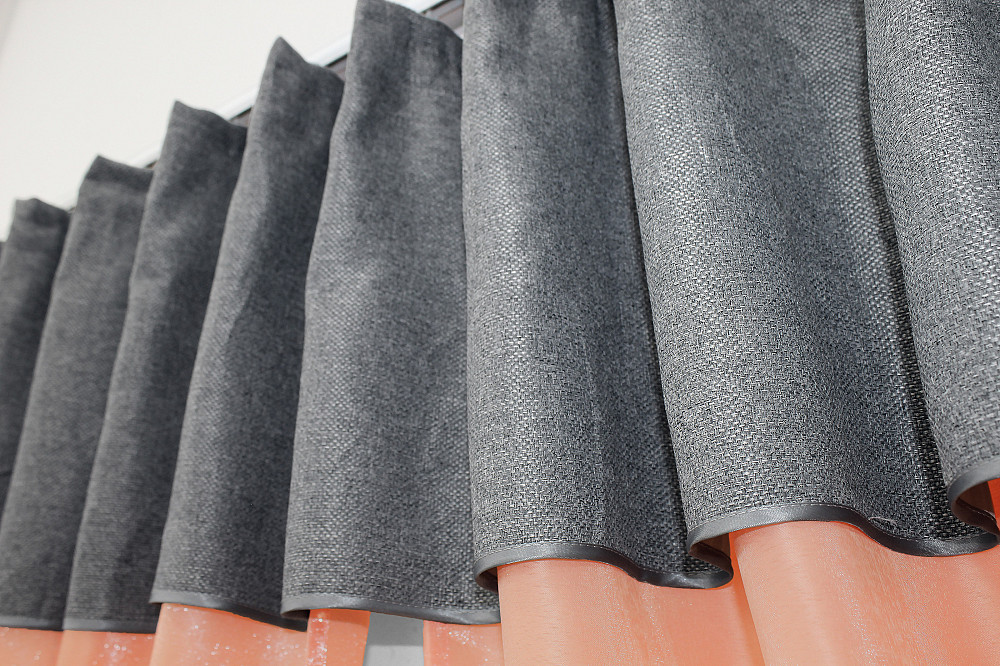 Кухонные шторы VR-Textil № 073к с ламбрекеном и подхватами персиковый с серым 270х170 см (52-0217) Киев - изображение 5