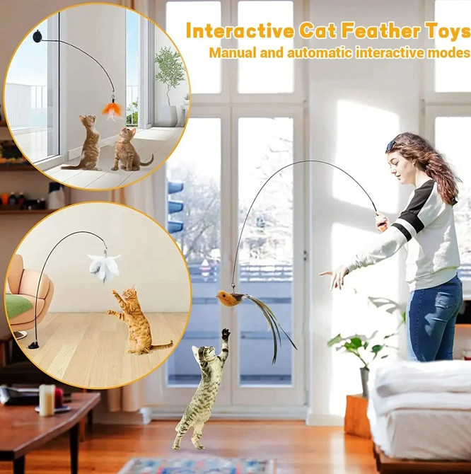 Игрушка для котика на палочке птичка с колокольчиком на присоске 93 см коричневый Киев - изображение 10