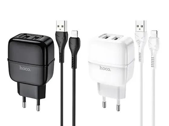 Мережевий зарядний пристрій Hoco C77A Highway 220V (10.5W, 5V/2.4A) на 2 USB-порти з кабелем USB - Lightning для iPhone / iPad Одеса