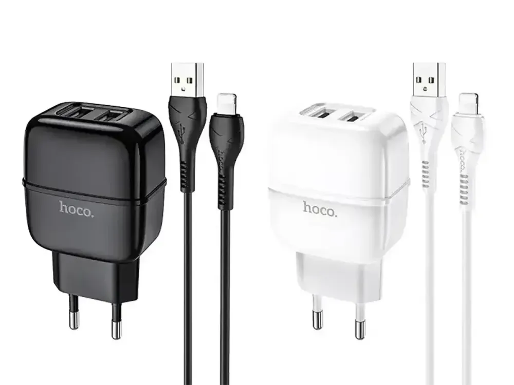 Мережевий зарядний пристрій Hoco C77A Highway 220V (10.5W, 5V/2.4A) на 2 USB-порти з кабелем USB - Lightning для iPhone / iPad Одеса - фото 1