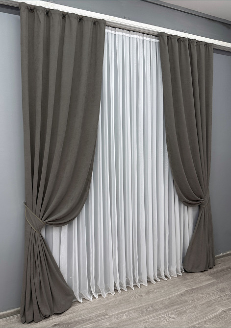 Комплект готовых штор VR-Textil Микровелюр Petek YL № 1711ш Темно-серый 150х295 см 2 шт (33-0604) Киев - изображение 3