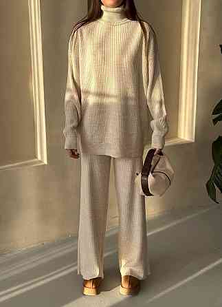 Женский теплый базовый костюм двойка мелкая машинная вязка Молочный Одесса