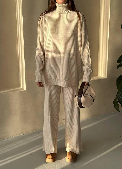 Женский теплый базовый костюм двойка мелкая машинная вязка Молочный Одесса - изображение 1