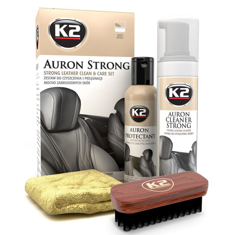 Набор по уходу за кожаной обивкой К2 Auron Strong Set со щеткой и микрофиброй Львов - изображение 1
