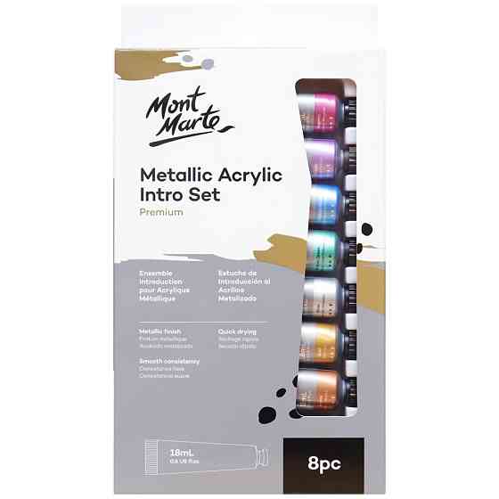 Краски акриловые металлик для рисования Mont Marte Metallic Acrylic Paint Intro Set Premium 8pc x 18ml Каменец-Подольский