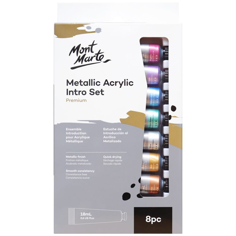 Краски акриловые металлик для рисования Mont Marte Metallic Acrylic Paint Intro Set Premium 8pc x 18ml Каменец-Подольский - изображение 1