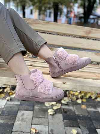 Ботинки женские LX17-219 пудра еко-замша зима высота 11см подошва 2см стелька 37р.-23.5см 39р.- Коломия