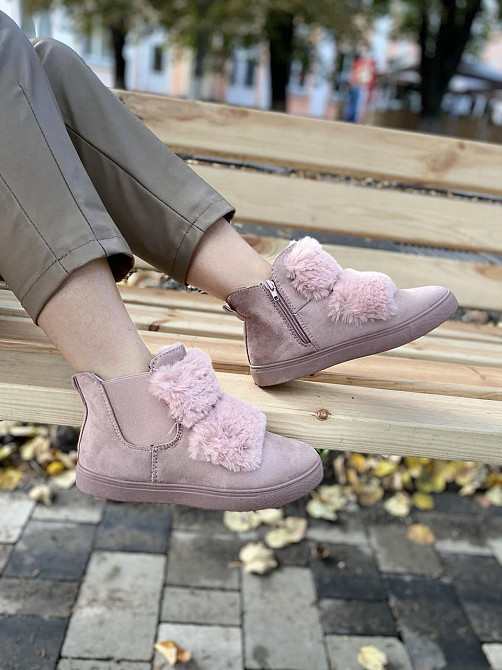 Ботинки женские LX17-219 пудра еко-замша зима высота 11см подошва 2см стелька 37р.-23.5см 39р.- Коломыя - изображение 4