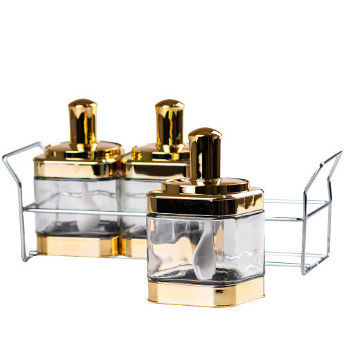 Набір банок для сипучих продуктів на підставці, 3 шт, золото Київ - фото 1