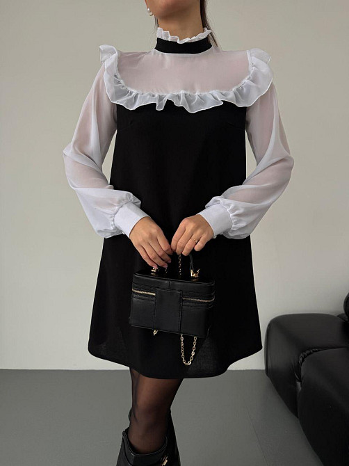 Женское сдержанное базовое платье с рюшами креп дайвинг + шифон 50/52 Одесса - изображение 8