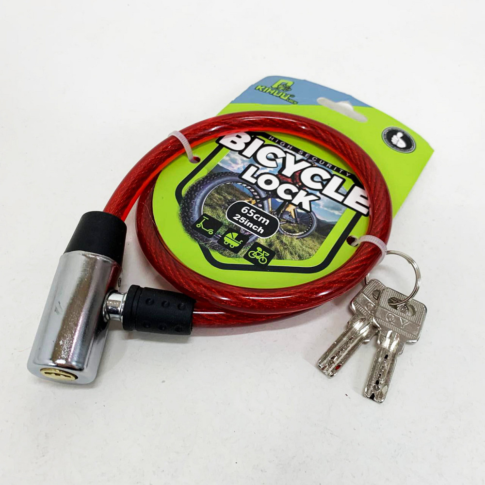 Замок велосипедный KIHUU LOCK 185, 10*65 тросовый, 2 ключа. Цвет: красный OZ-78 Львов - изображение 1