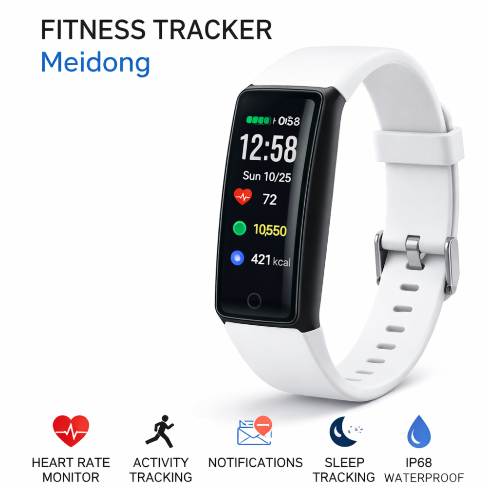 Фитнес-браслет Meidong Fitness Tracker HR 0,96″, пульсометр, IP68, Bluetooth 4.0, 14 спортрежимов, белый Киев - изображение 1