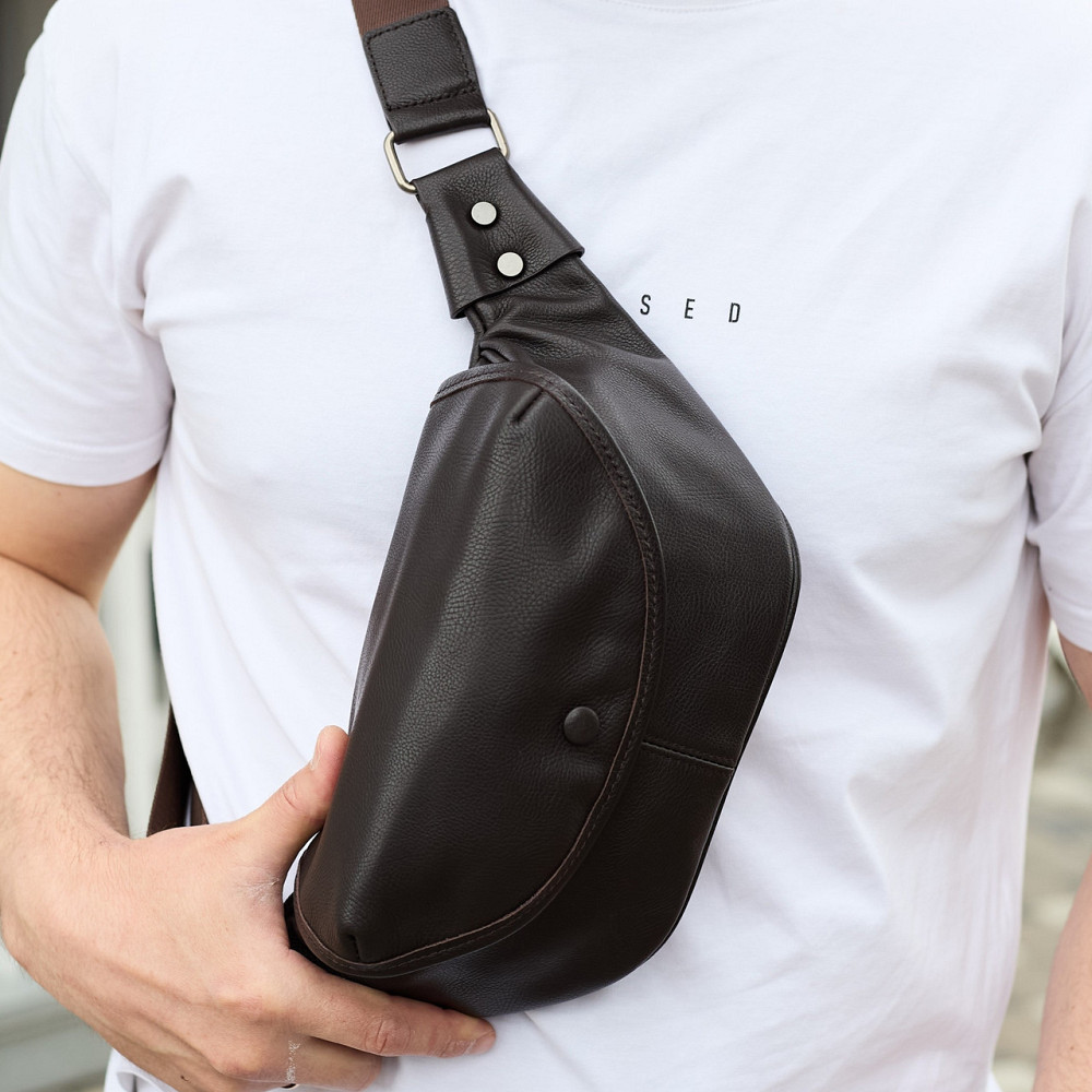 Чоловічий шкіряний рюкзак-бананка для міста чорний Київ - фото 2