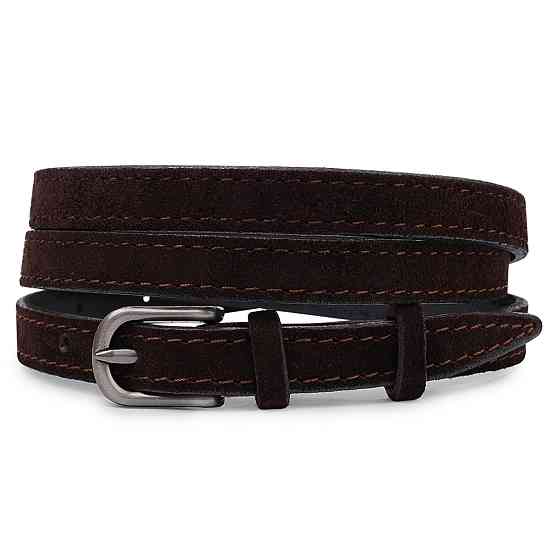 Тонкий замшевый ремень для женщин Vintage 20773 Темно-коричневый Киев