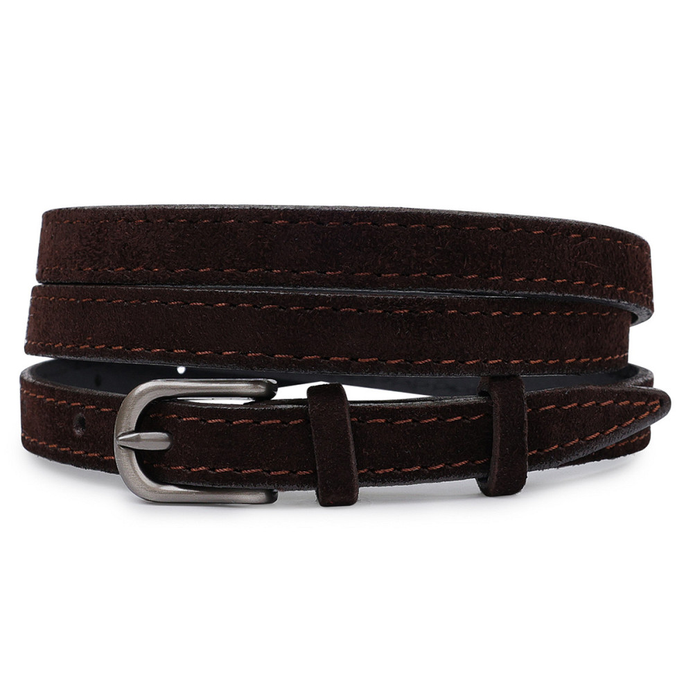 Тонкий замшевий ремінь для жінок Vintage 20773 Темно-коричневий Київ - фото 1