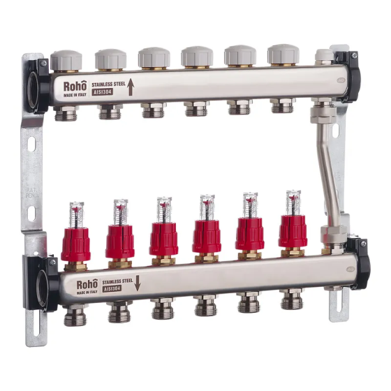 Колектор з витратомірами та термостатичними клапанами з байпасом Roho R814-06 - 1"х 6 вих. (RO0049) Київ