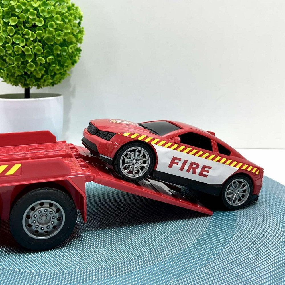 Трейлер Пожежна машина звуки підсвічування інерція гумові шини машинка вертоліт Червоний (666-66 F) Чернигов - изображение 9