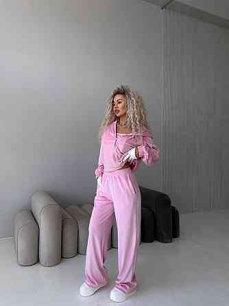 Жіночий велюровий костюм трійка: кофта корсет і штани Одеса