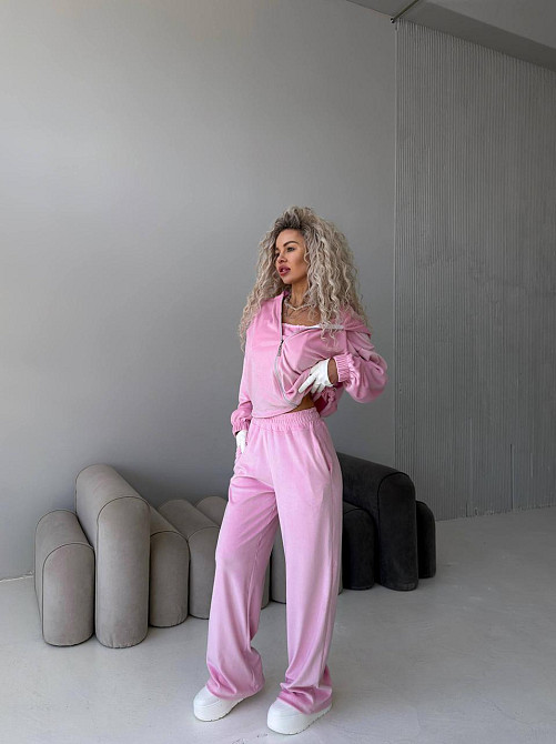 Жіночий велюровий костюм трійка: кофта корсет і штани Одеса - фото 5