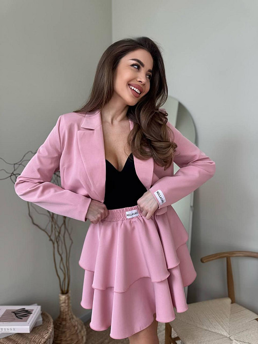 Женский стильный костюм двойка: пиджак и юбка креп-костюмка + подкладка Пудра, 46/48 Одесса - изображение 4