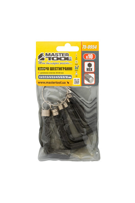 MASTERTOOL Ключі шестигранні MASTERTOOL CrV 1,5-10 мм 38/60 мм набір 10 шт 75-0954 Киев - изображение 2