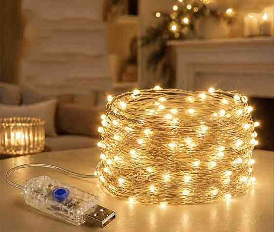 Гірлянда Роса 10 м 100 led з usb  Теплий білий Сміла