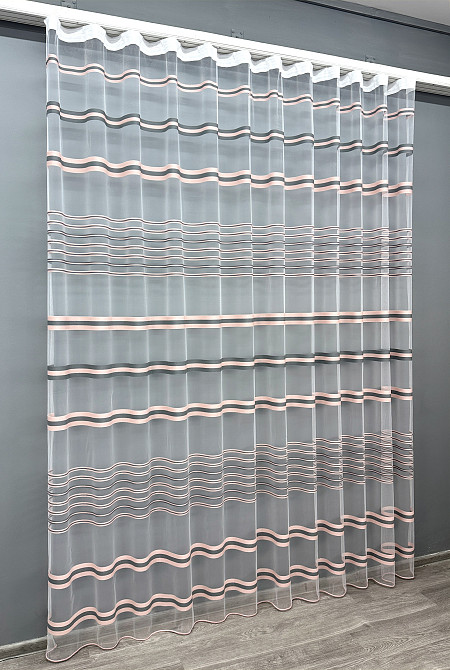 Тюль VR-Textil 1771т Фатин смуги Пудровий з графітовим 400х270 см (40-251) Київ - фото 3