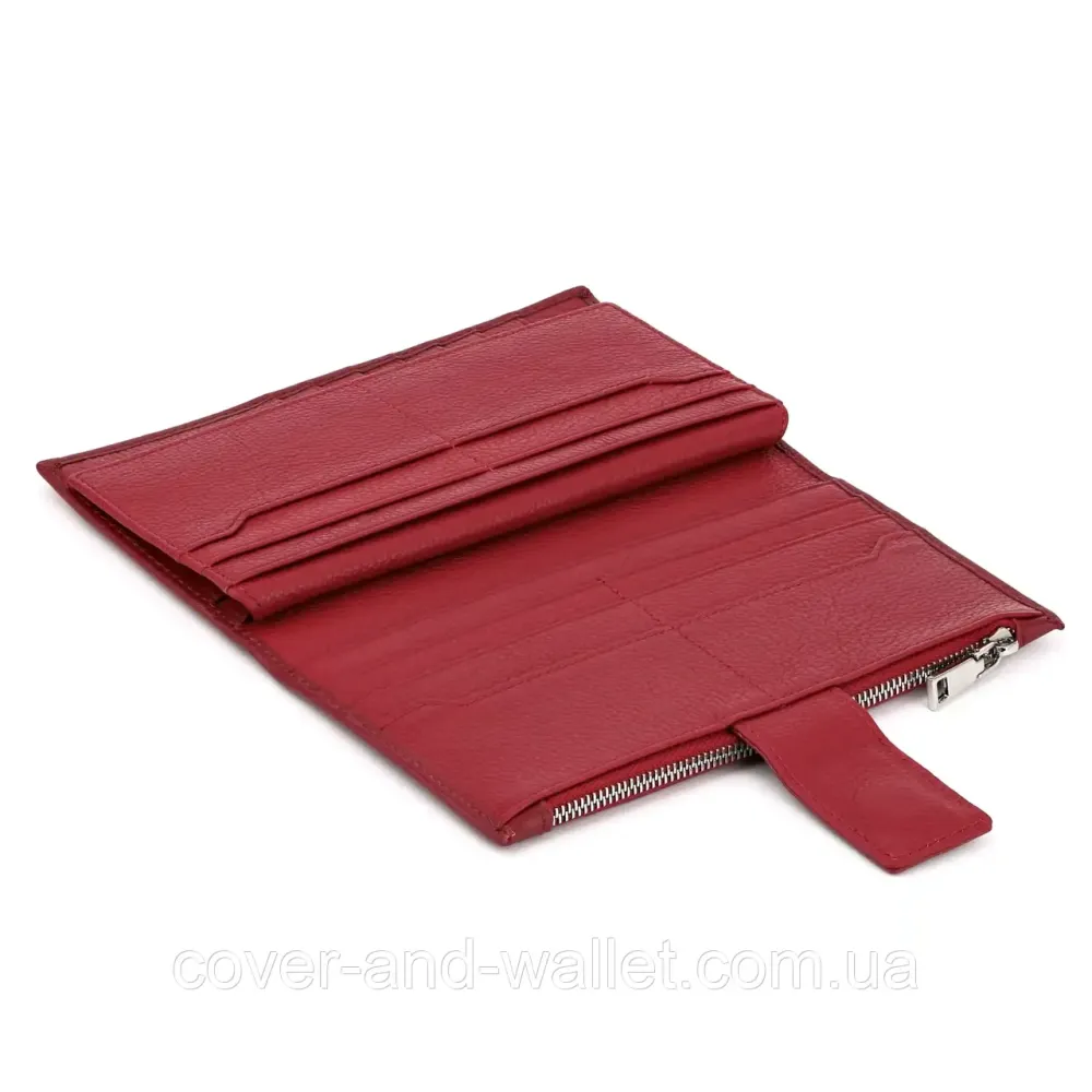 Бордовий жіночий купюрник з натуральної шкіри на магнітах і блискавці Marco Coverna 0134 Київ - фото 8