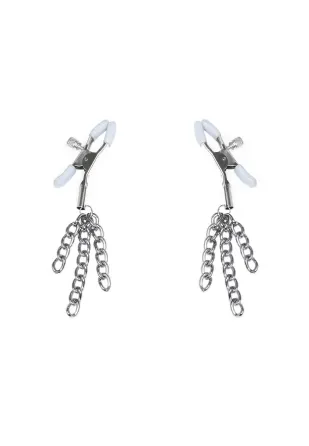 Затискачі для сосків з пензликами Feral Feelings - Nipple clamps Tassels, срібло/білий Львів