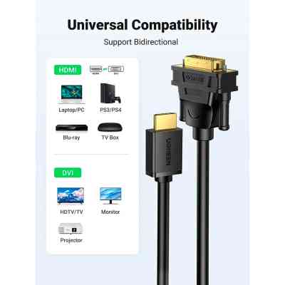 Кабель мультимедійний HDMI M to DVI M 1.5m HD106 black Ugreen (11150) Вінниця